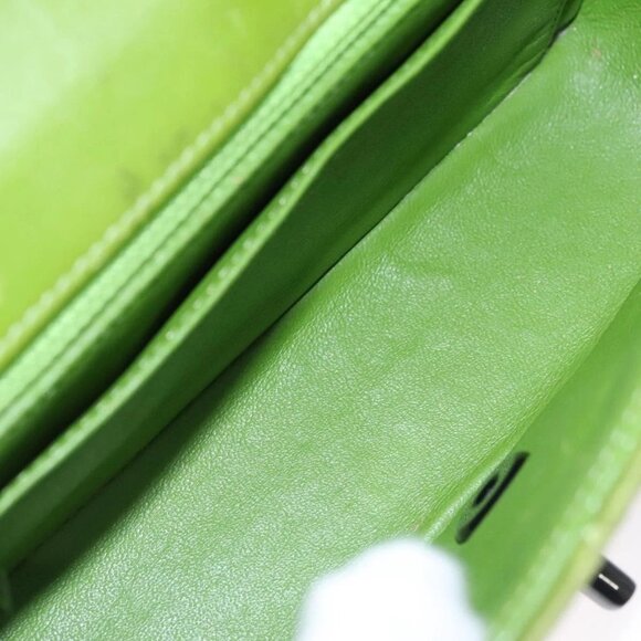 CHANEL Mini Matelasse 20 Single Flap Chain Bag Velor Green CC Auth 115601A - Picture 11 of 16